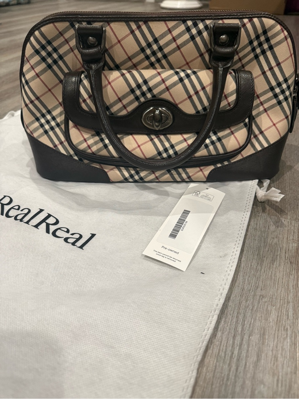 Burberry Nova Check Canvas Leather Handbag